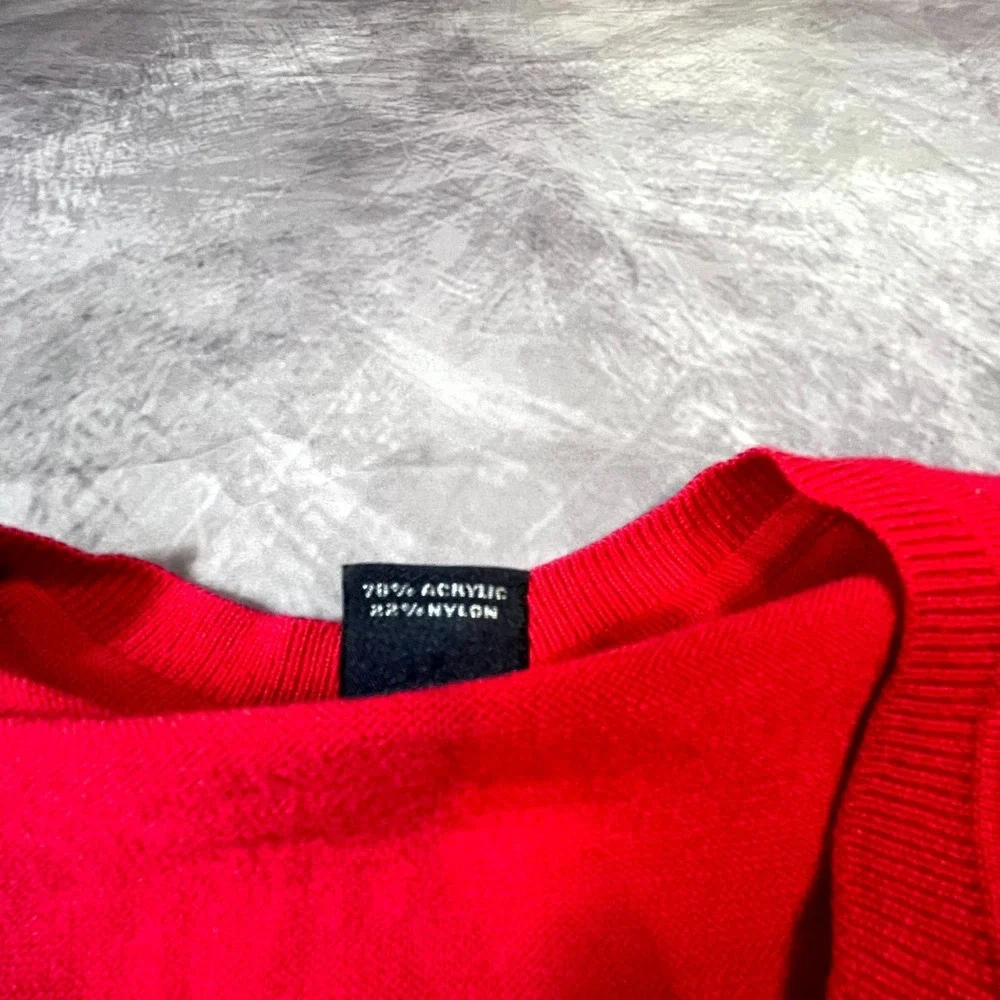 Lands End Sweater Vest Mens Medium 38-40 Red Cotton V-Neck Knit Sleeveless